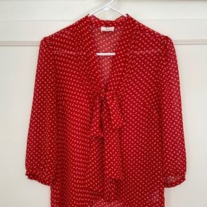 Red bow tie blouse